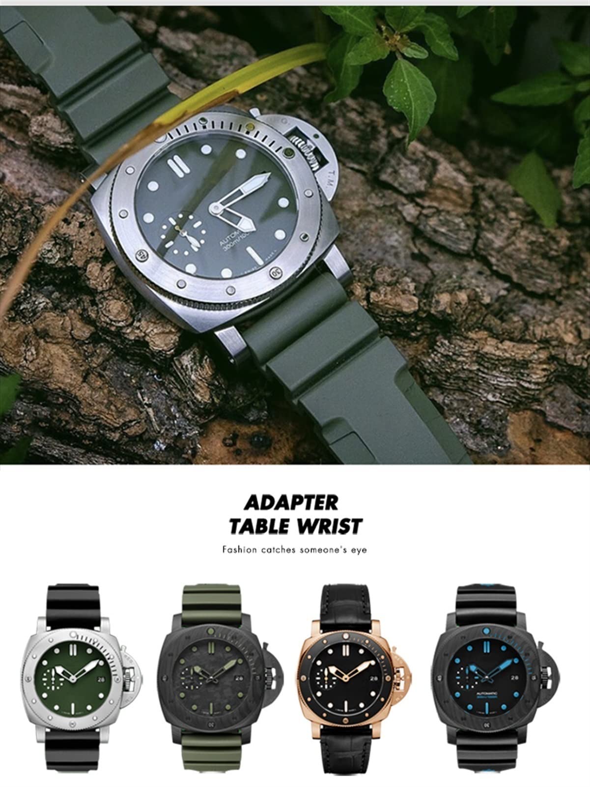 SERDAS Correa De Reloj De Goma De 22mm, 24mm, 26mm, Correa De Reloj De Silicona Apta Para Panerai Sumergible Luminor PAM, Pulsera Impermeable Verde Azul