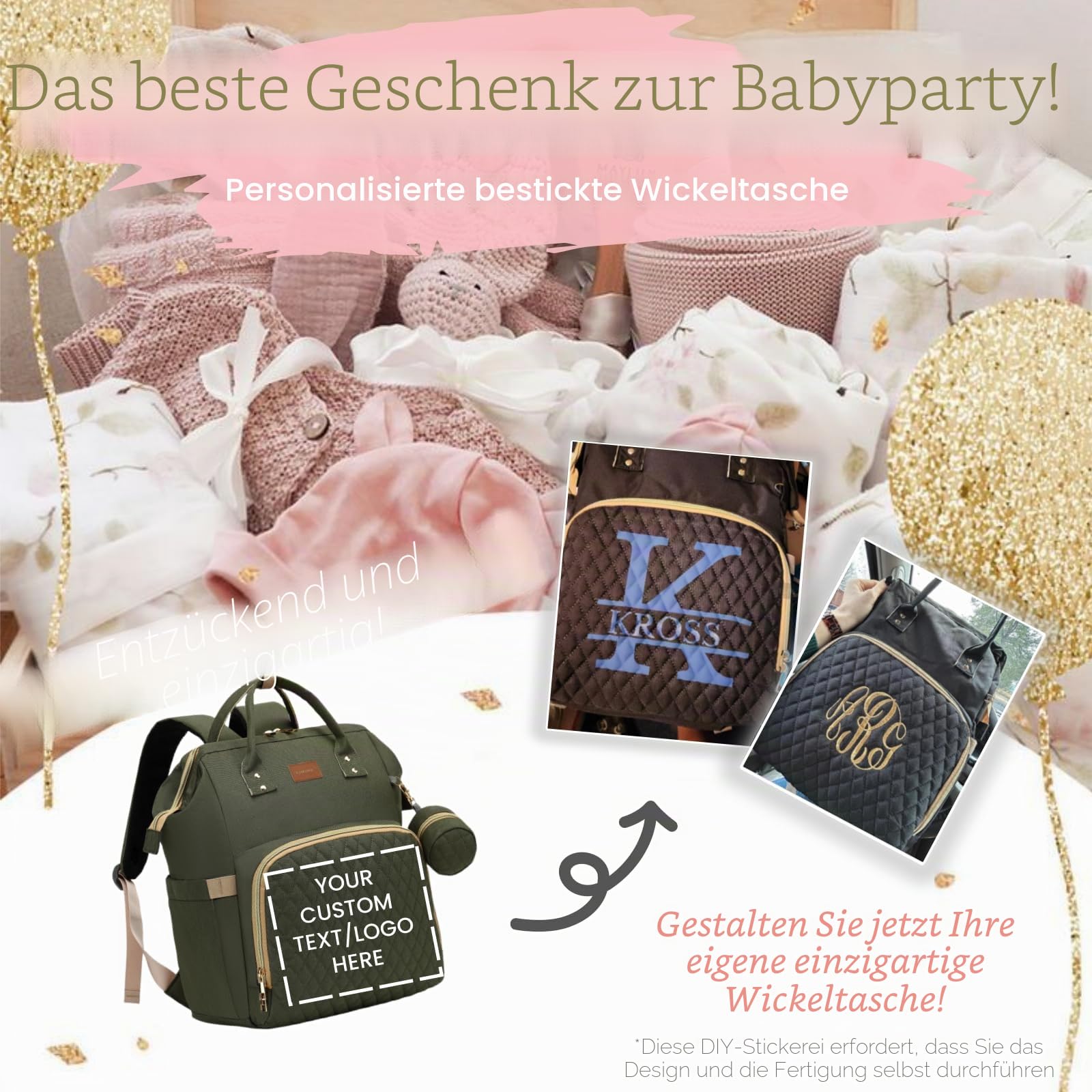 ROSEGIN Wickelrucksack Groß - Baby Wickeltasche Rucksack Wasserdicht & Leicht mit Wickelunterlage, Schnullertasche & Kinderwagenhaken - Diaper Bag Babytasche für Mama & Papa