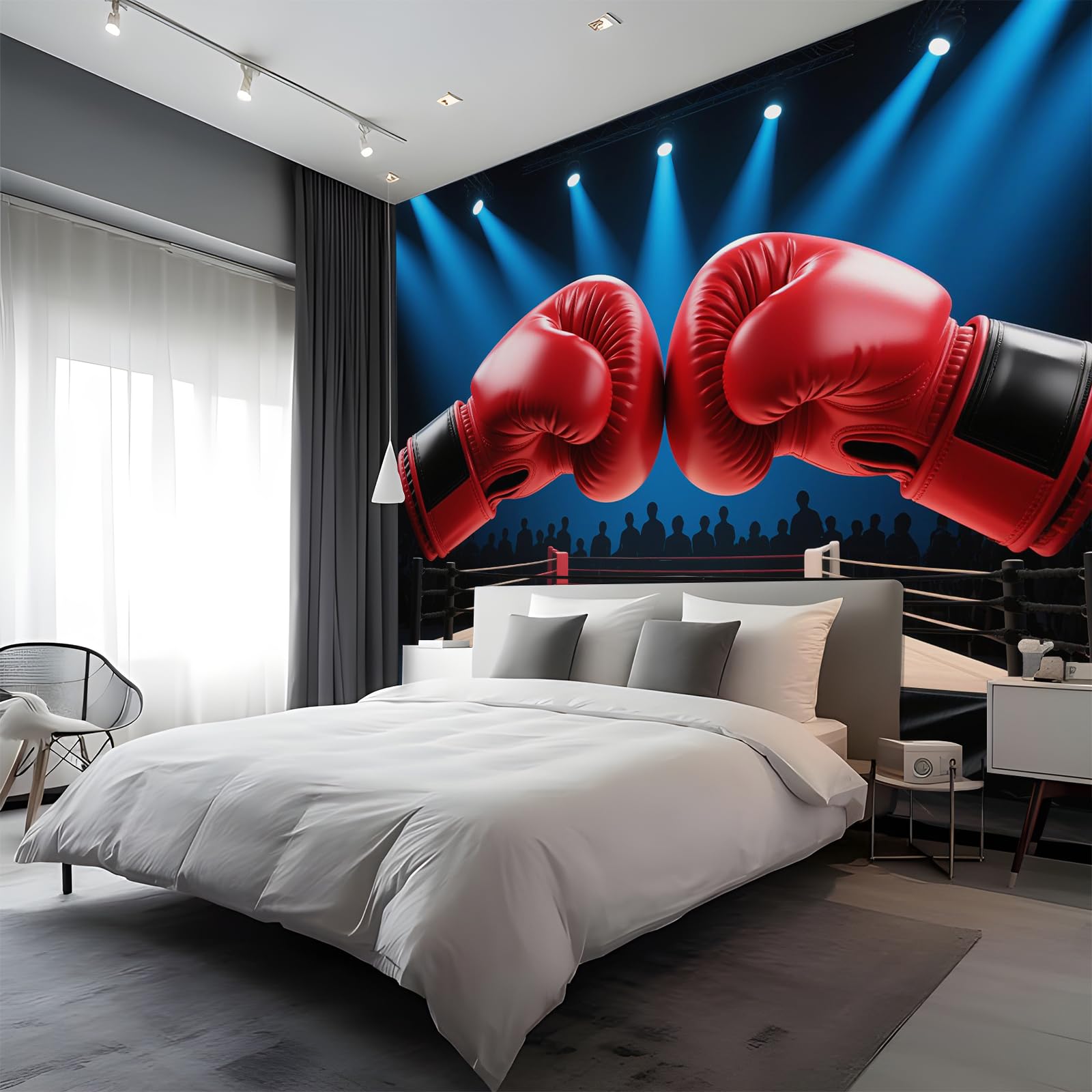 Boxing Gloves Photo Wallpaper, Boys' Room 3D Effects Wall Mural, Peel and Stick Wall Murals, Large Photo Wallpaper for Living Room Bedroom Dormitory Hotel Themed Rooms 450 x 315 cm