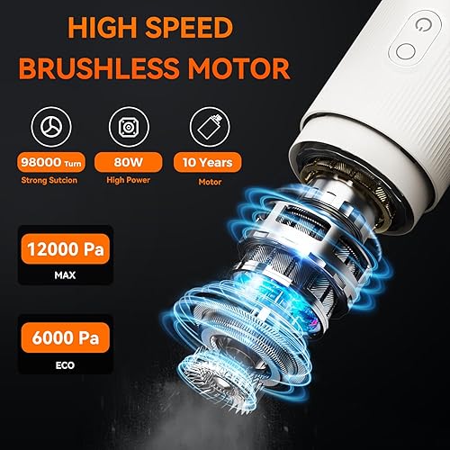 Miniatura 2 de Generic Aspiradora de bolsillo para automóvil, oficina y hogar, mini aspiradora de mano inalámbrica, portátil, blanco, tiempo de ejecución de 13 a