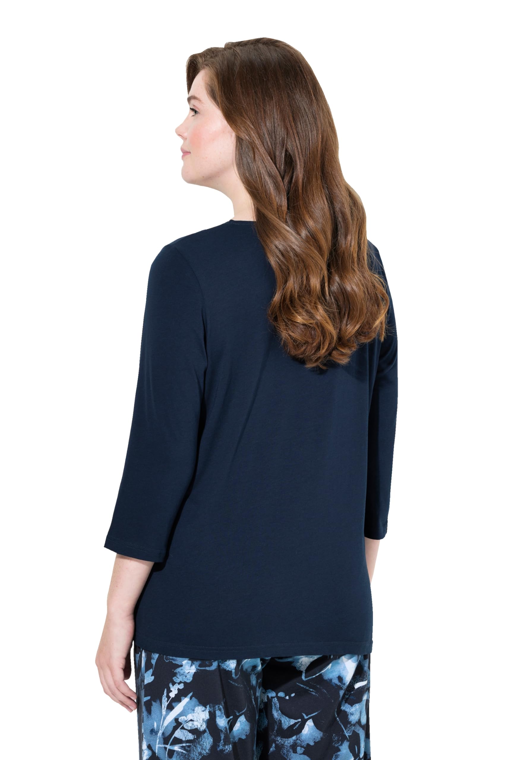 Ulla Popken Pyjamashirt, U-Boot-Ausschnitt, 3/4-arm, Biobaumwolle Haut de Pijama Femme