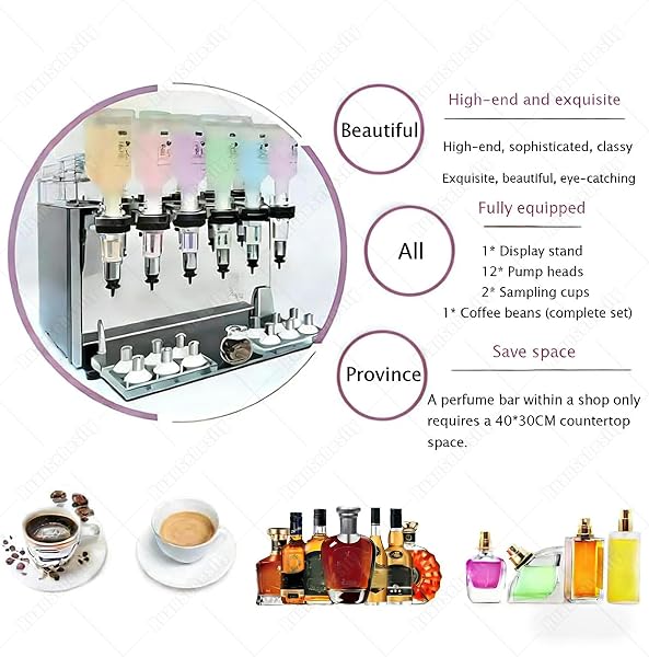 8heads Manual Perfume Dispenser, 12/6/8 Bottles Filling Machine with Pump Heads, Perfume Test Cups, 200 ml Capacity for Shops and Bars - 5