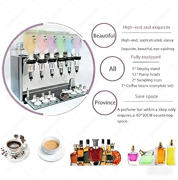 Manual Perfume Dispenser,Perfume Tester Rack,Adjustable Perfume Dispenser Kit,Easy Dispensing,Precise Control,Desktop Liquid Filler for Perfume Black+Clear 6pumphead 8heads