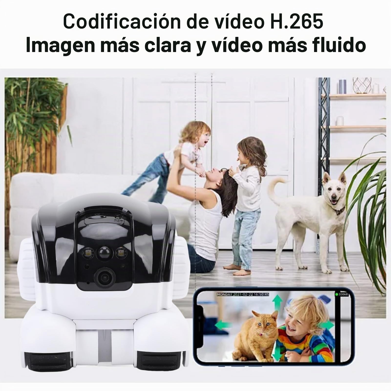 VBESTLIFE CAM Muesca Robot Pet, Cámara de Seguridad WiFi Interior de 1080p con Lente Dual con Conversación de 2 Vías, Detección de PIR, Visión Nocturna, Aplicación, para Mascotas, Ancianos