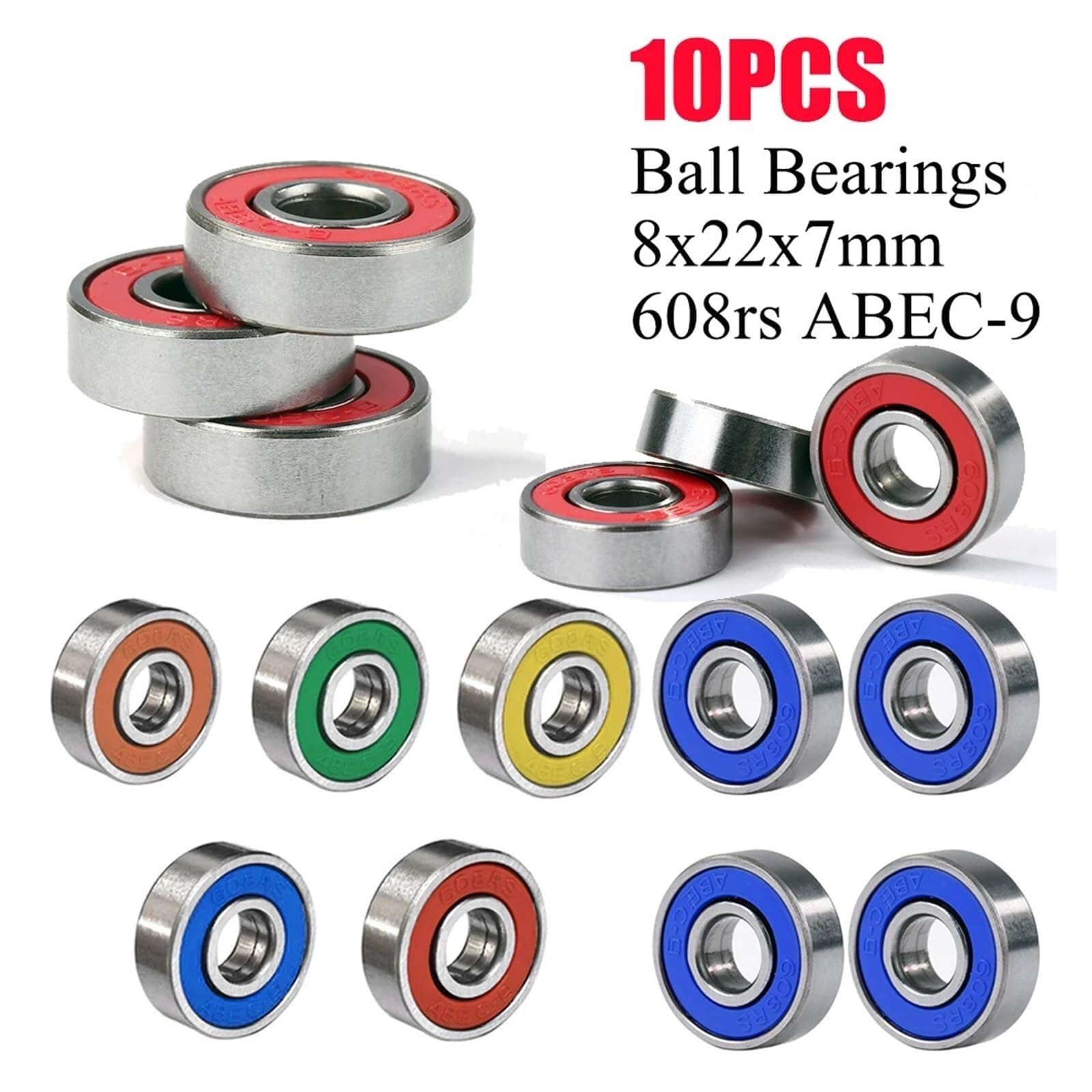 10 Stück Inline-Skate-Lager, tiefe Rillenkugel, 608RS, ABEC-9-Kugellager, Kohlenstoffstahl, Longboard-Lager for Skateboards (grün) - Dichtungssatz-Sortiment(Green)