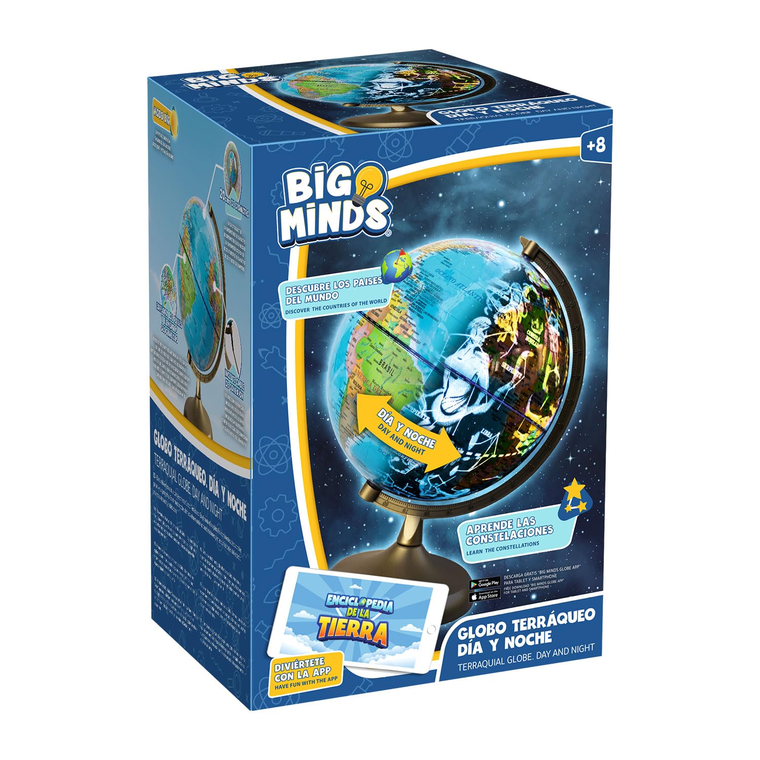 Big Minds - Globo Terráqueo | Bola Del Mundo Interactiva Niños Modo Noche Y Día | Globo Terraqueo Interactivo Niños Con App | Bola Del Mundo Con Luz Led Español | Regalo Comunion Niño | Comunion Niña