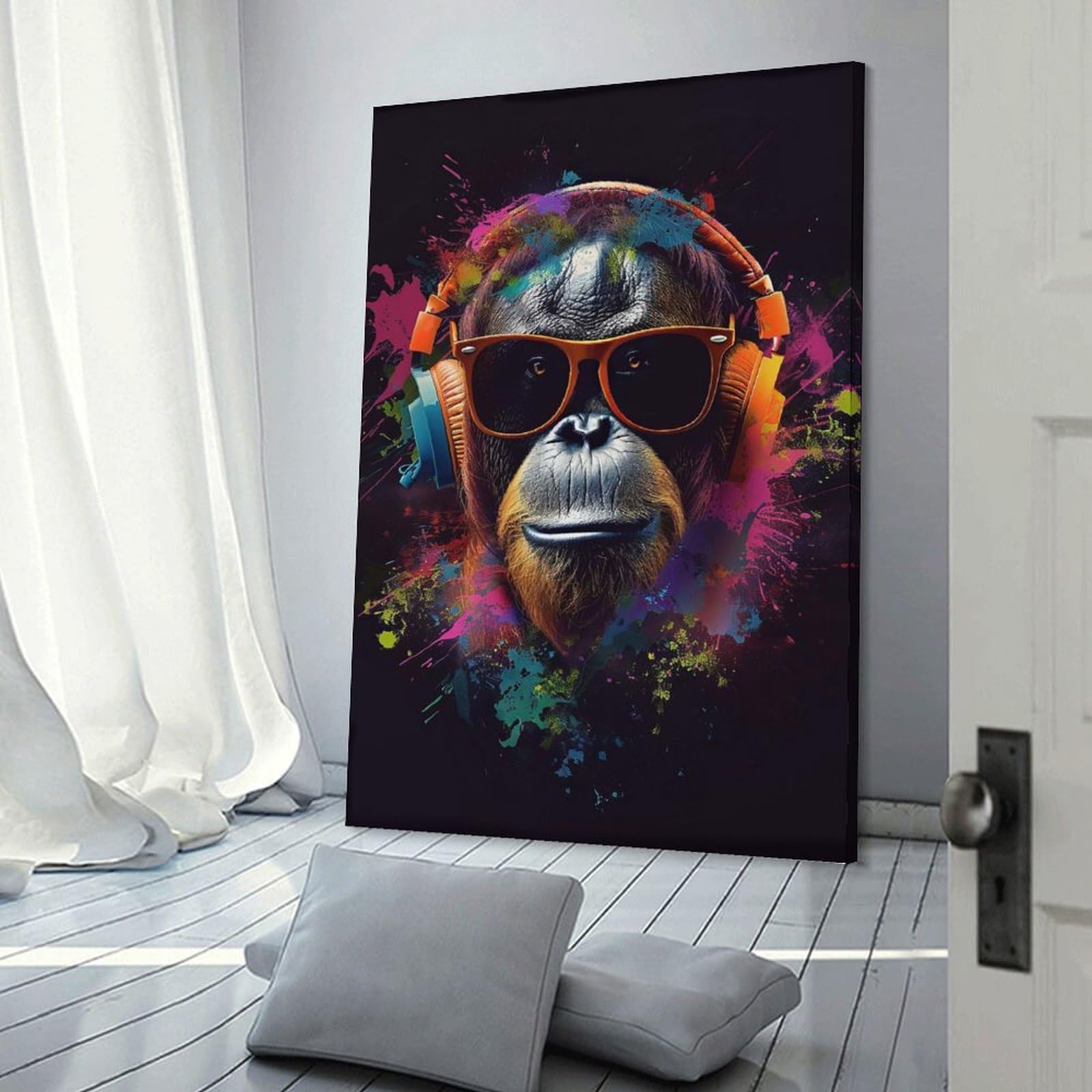 Junmoney Decorative Wall Artwork Orangutan Colorful, 24x36inch(60x90cm), for Calm Bedrooms, Home Corners Or Flats, An Easy Wall Refresh for Bedrooms