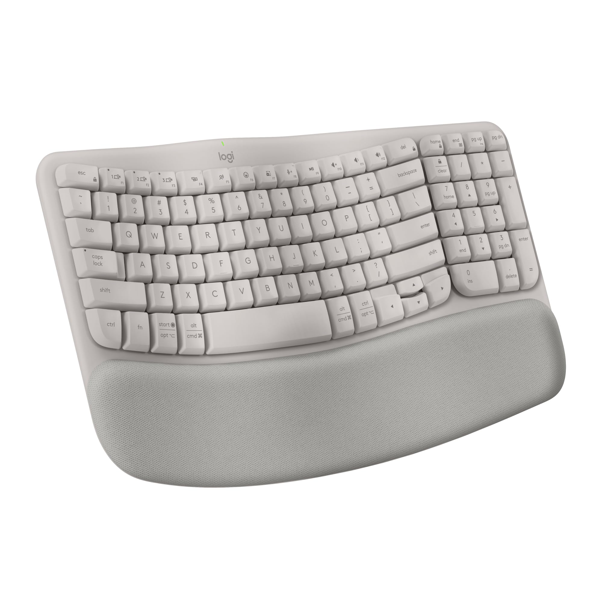 Logitech Wave Keys Ergonomic Wireless Keyboard with Palm Rest - Sand | For natural typing posture, connects up to 3 devices via Easy-Switch, Bluetooth, Logi Bolt Receiver, Multi-OS, Windows / Mac