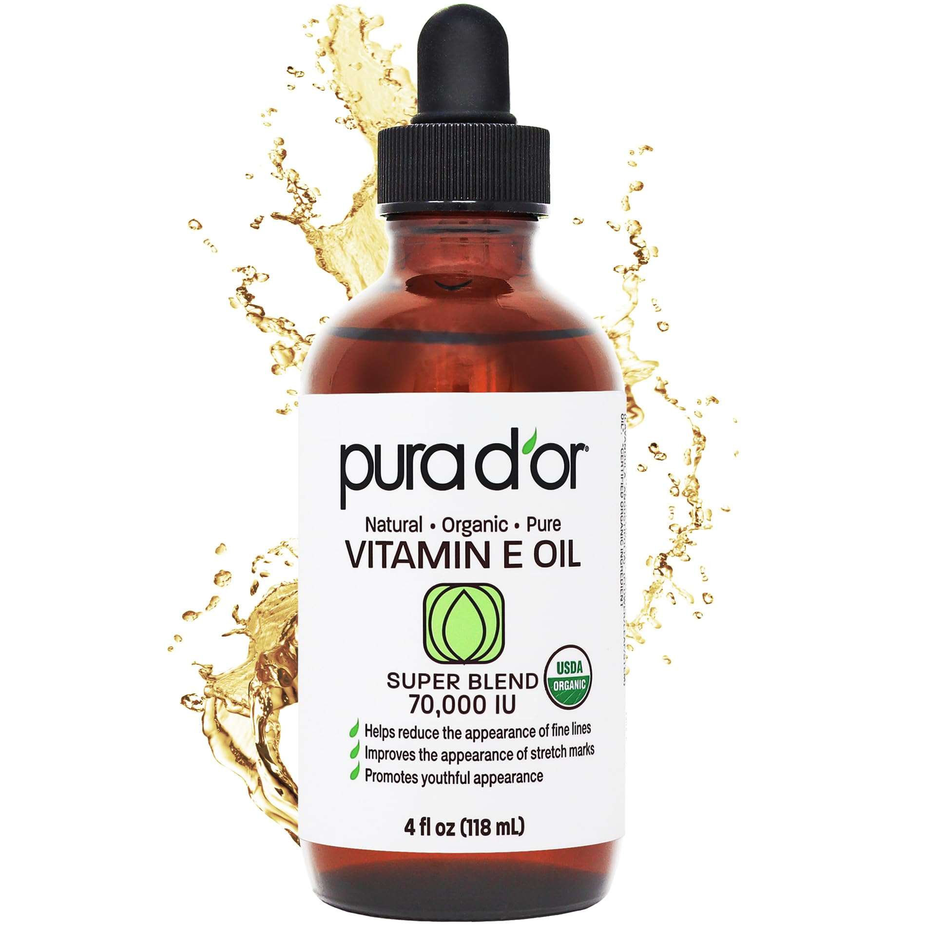 PURA D'OR Organic Vitamin E Oil (4oz)