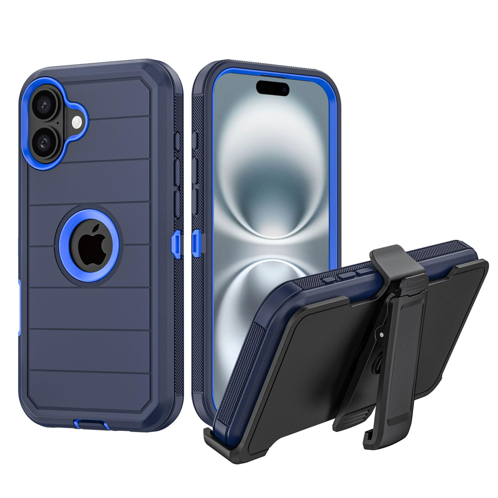 Designed for Apple iPhone 16 Case with Belt Clip & Kickstand, Full-Body Protection Multi Layers Rugged Case with Belt Holster for Apple iPhone 16 6.1
