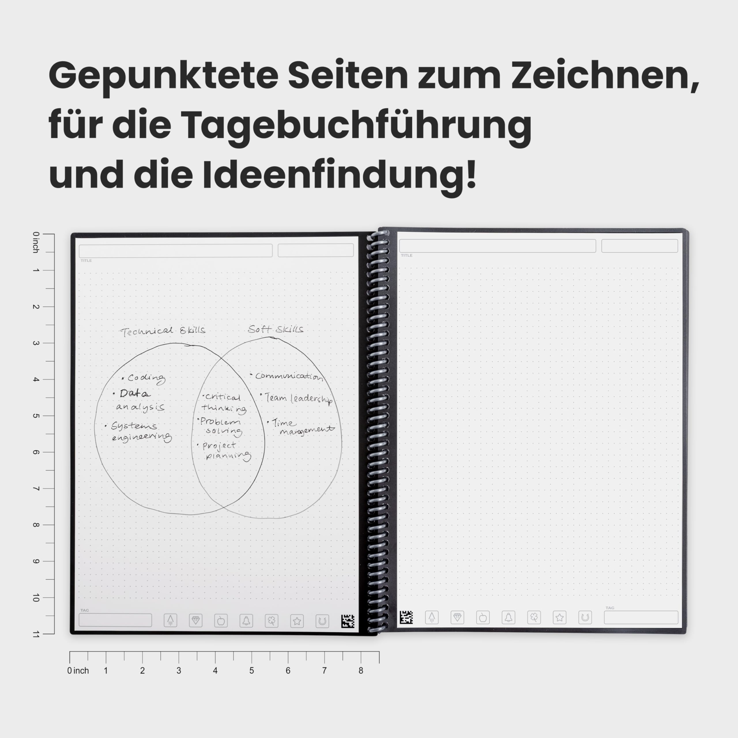 Rocketbook Core wiederverwendbares Spiral-Notizbuch, Format 21 cm x 29,7 cm, Schwarz – gepunktete Seiten, App-Konnektivität, löschbar, robuster Einband, ideal für Schule, Arbeit und kreative Projekte