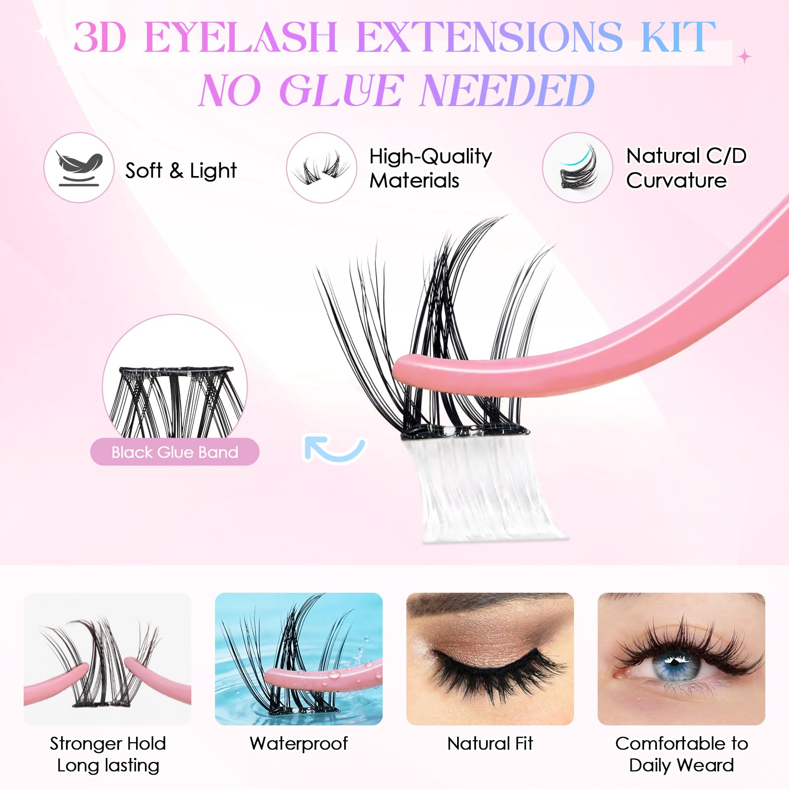 INPING Samoprzylepne rzęsy, 2 style Press on Lashes Fluffy Spiky Wispy Pre Glued Lashes Extension Set z pęsetą dla początkujących, przedłużenie rzęs w domu, "zrób to sam", bez kleju, 8-16 mm