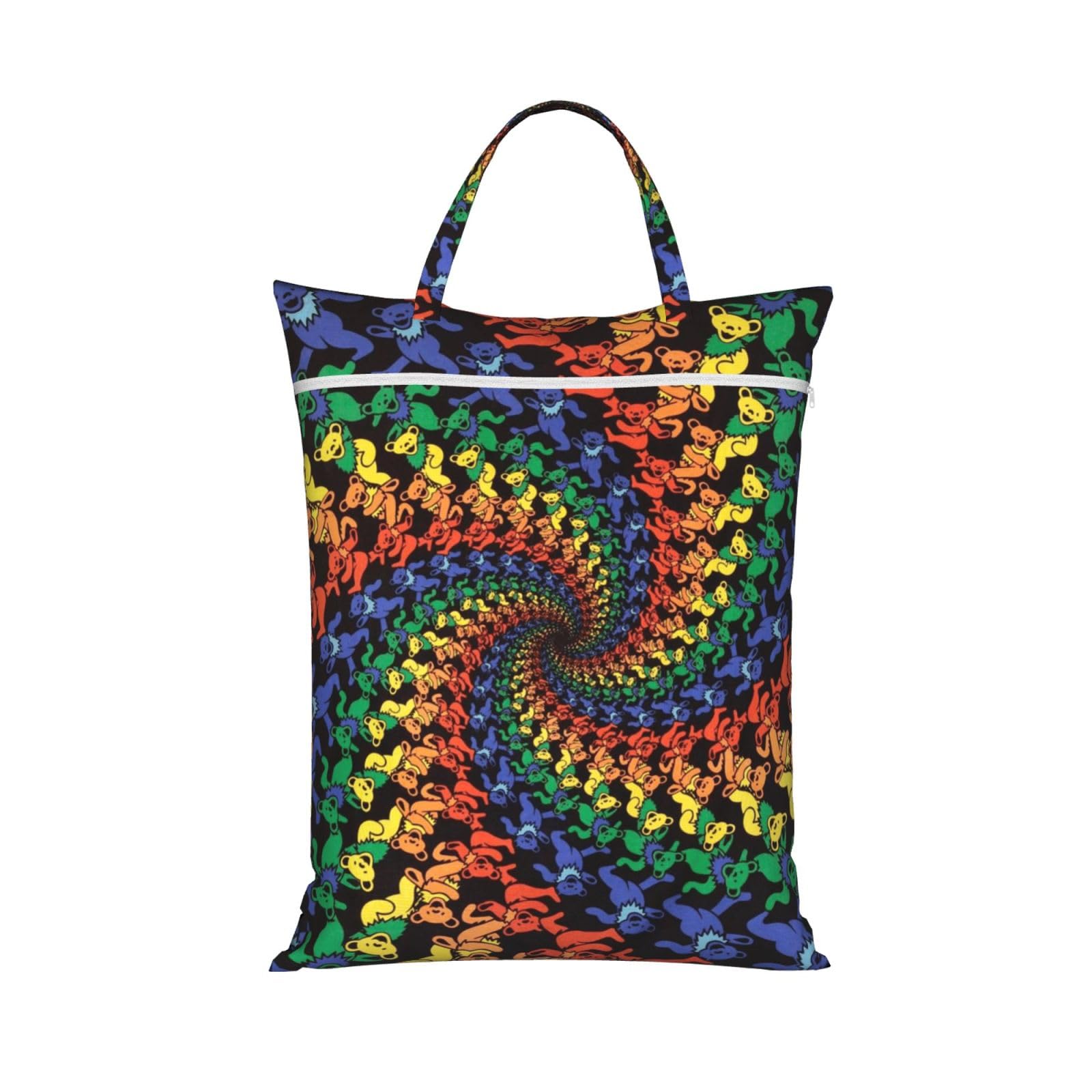 YFSGDLBN Bear Dancing Tie Dye printed Travel dirty laundry bag clothes pack Storage Basket Bag