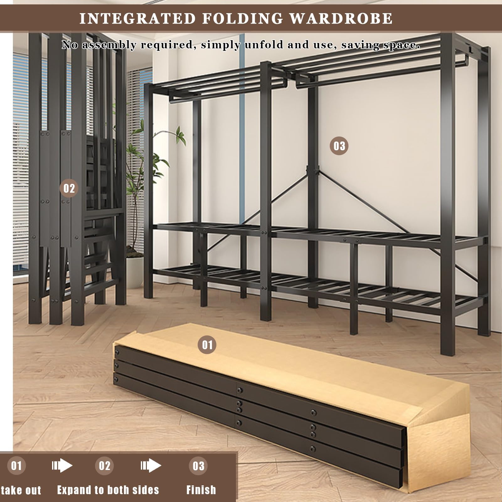 Einfach Stoffschrank Klappbarer,Kleiderschrank Mit Kleiderstange Stoff Offener Für Schlafzimmer,Metall Geschlossener Faltschrank,Große Kleiderschrank Faltbarer,Für Schlafzimmer(203cm/80in)