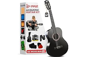 Pyle Acoustic Guitar Kit: 34" Black Matte Beginner's Delight