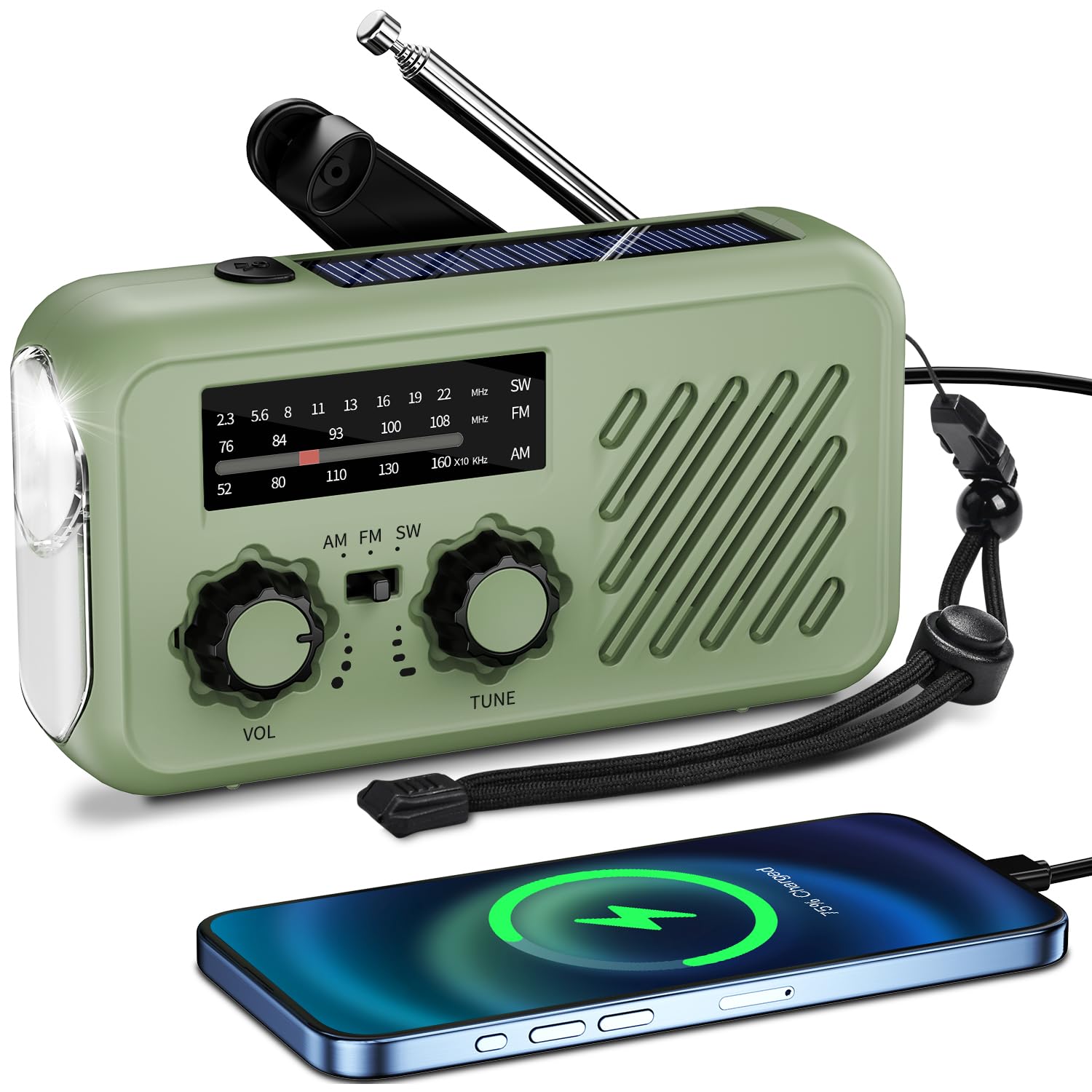 Kurbelradio Notfall Weltempfänger Testsieger, Aufladbar Notfallradio mit Kurbe und Solar, Klein Radio mit 2000mAh Power Bank, LED Taschenlampe, SOS-Alarm, SW/AM/FM Kofferradio,Outdoor Taschenradio