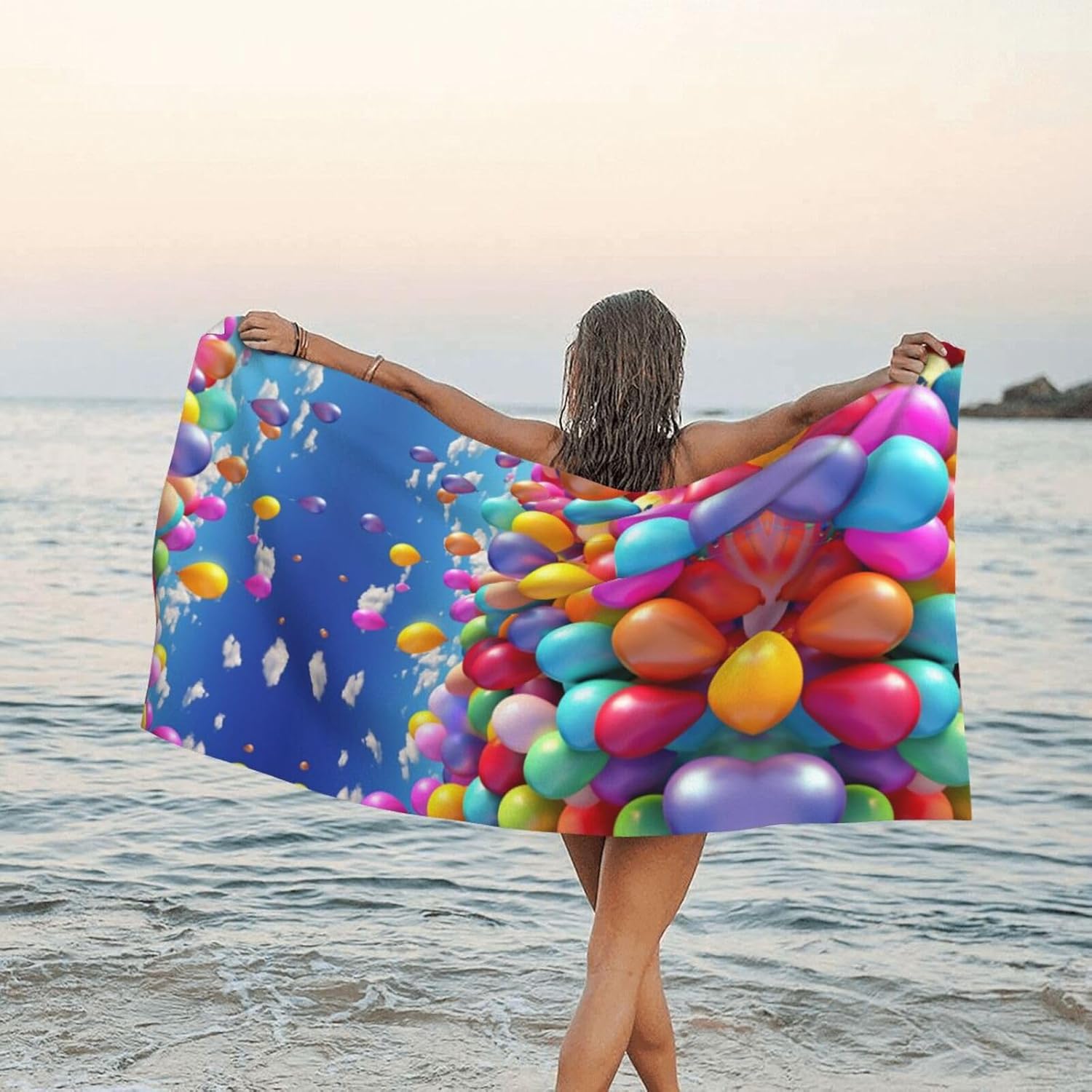 Colorful Balloons Printed Microfiber Towel,Camping Towel,Fast Drying Towel,Soft Lightweight for Gym,Hiking,Yoga,Backpacking