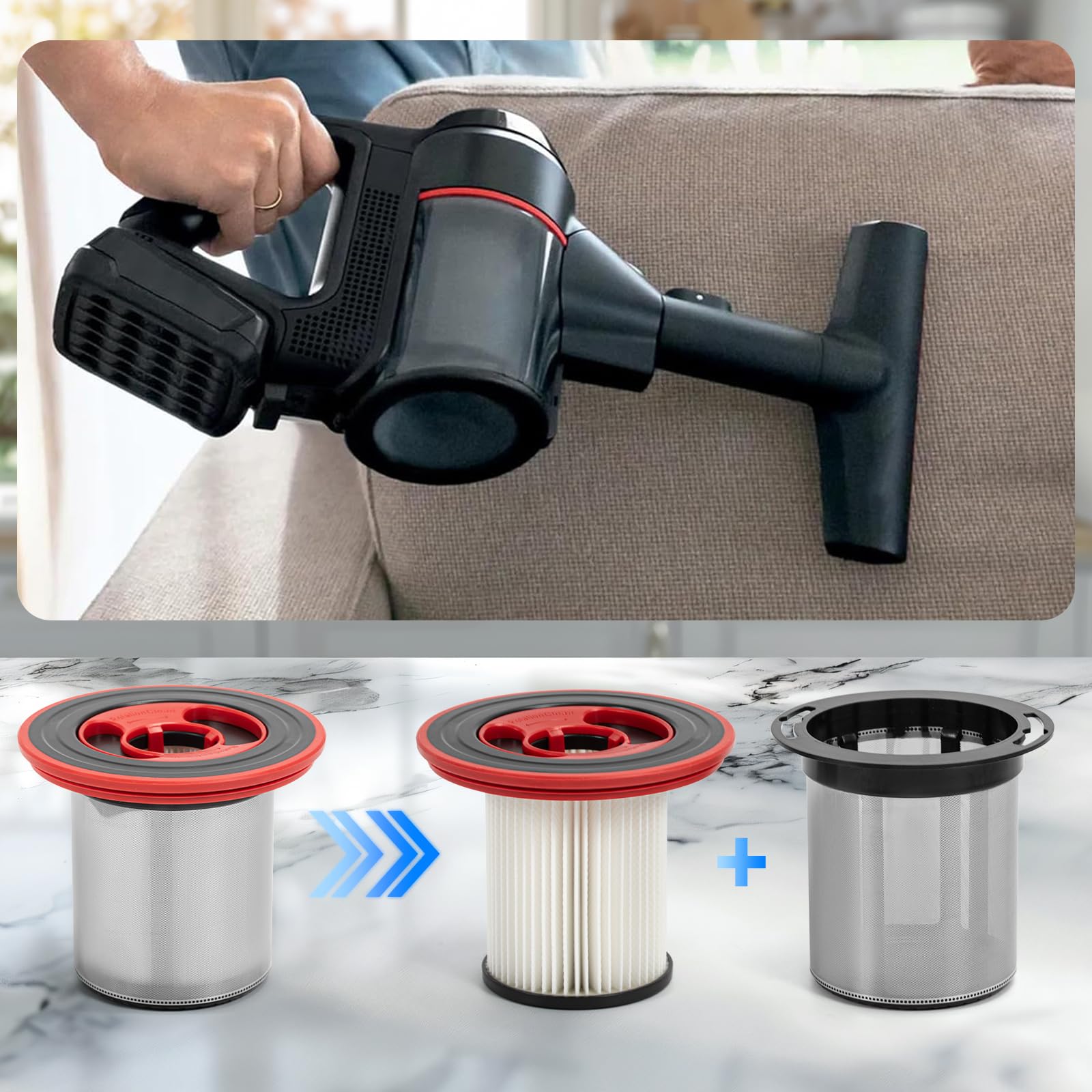 2 Stück Ersatzfilter für Bosch Unlimited Serie 7 Akku Staubsauger 12040193 BKS711XXL BBS711W BBS712A BCS711GB BKS711MALL Waschbarer Filter aus Edelstahl Vorfilter mit Reinigungsbürste