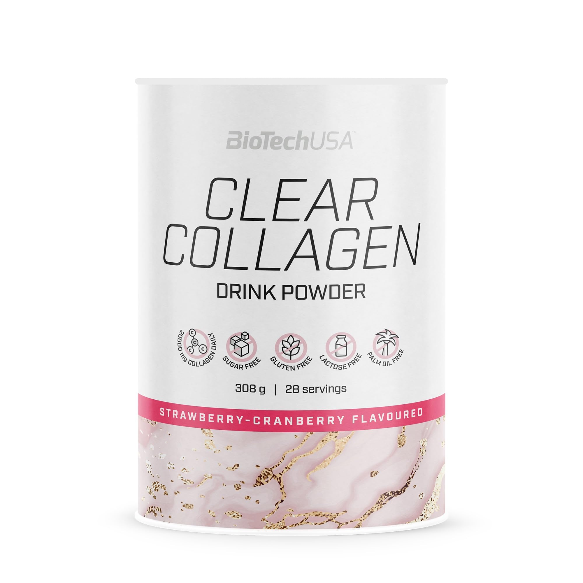 BioTechUSA Clear Collagen | collagene in polvere da bere | Vitamina C per la normale formazione di collagene | dissetante | facilmente solubile | 308 g, Fragola-Mirtilli Rossi