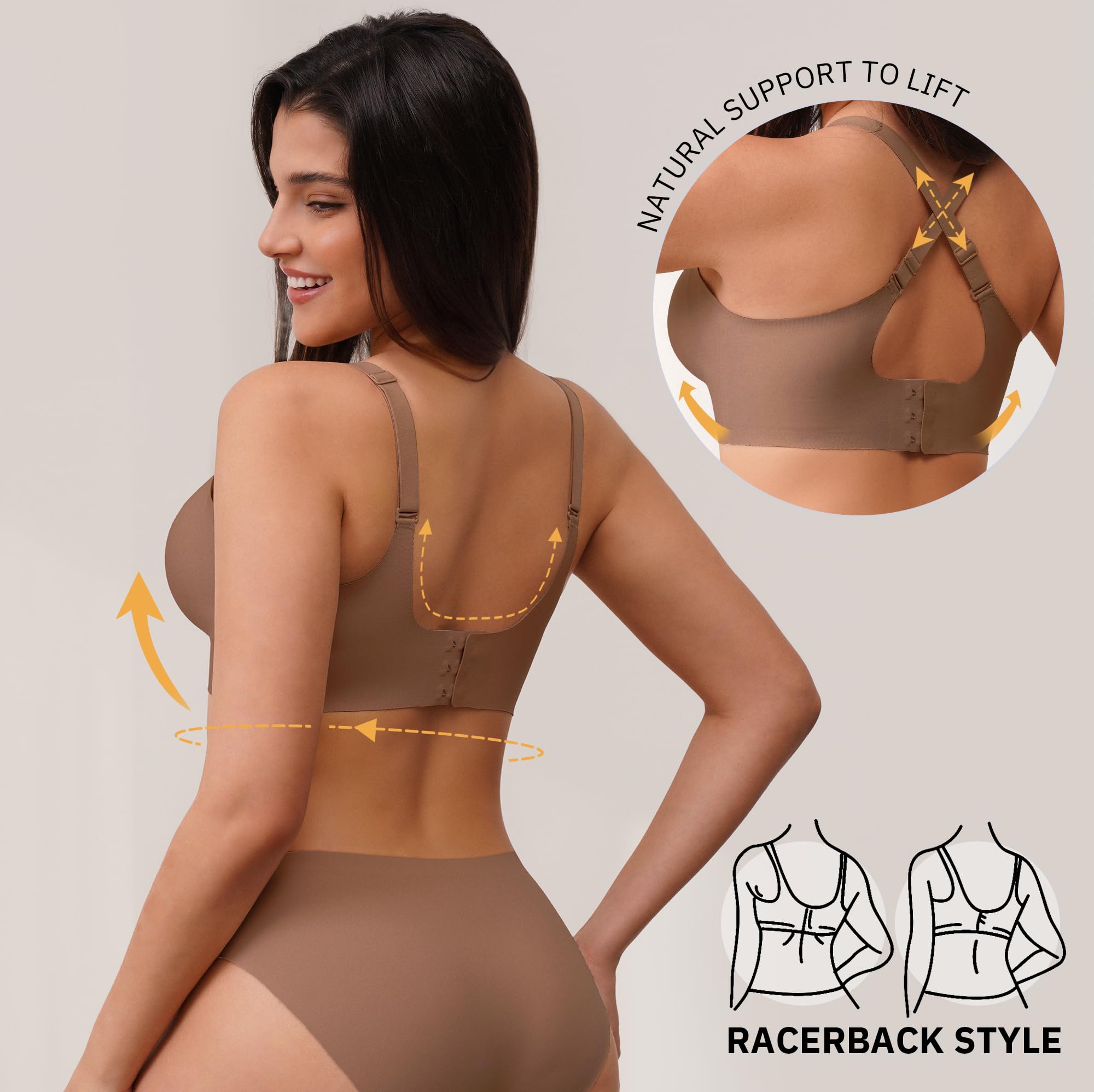 CLOSEMATE Reggiseno Senza Ferretto Reggiseni Donna con Scollatura a V Comfort Brassiere Bralette Elasticizzato Push Up Seamless Bras