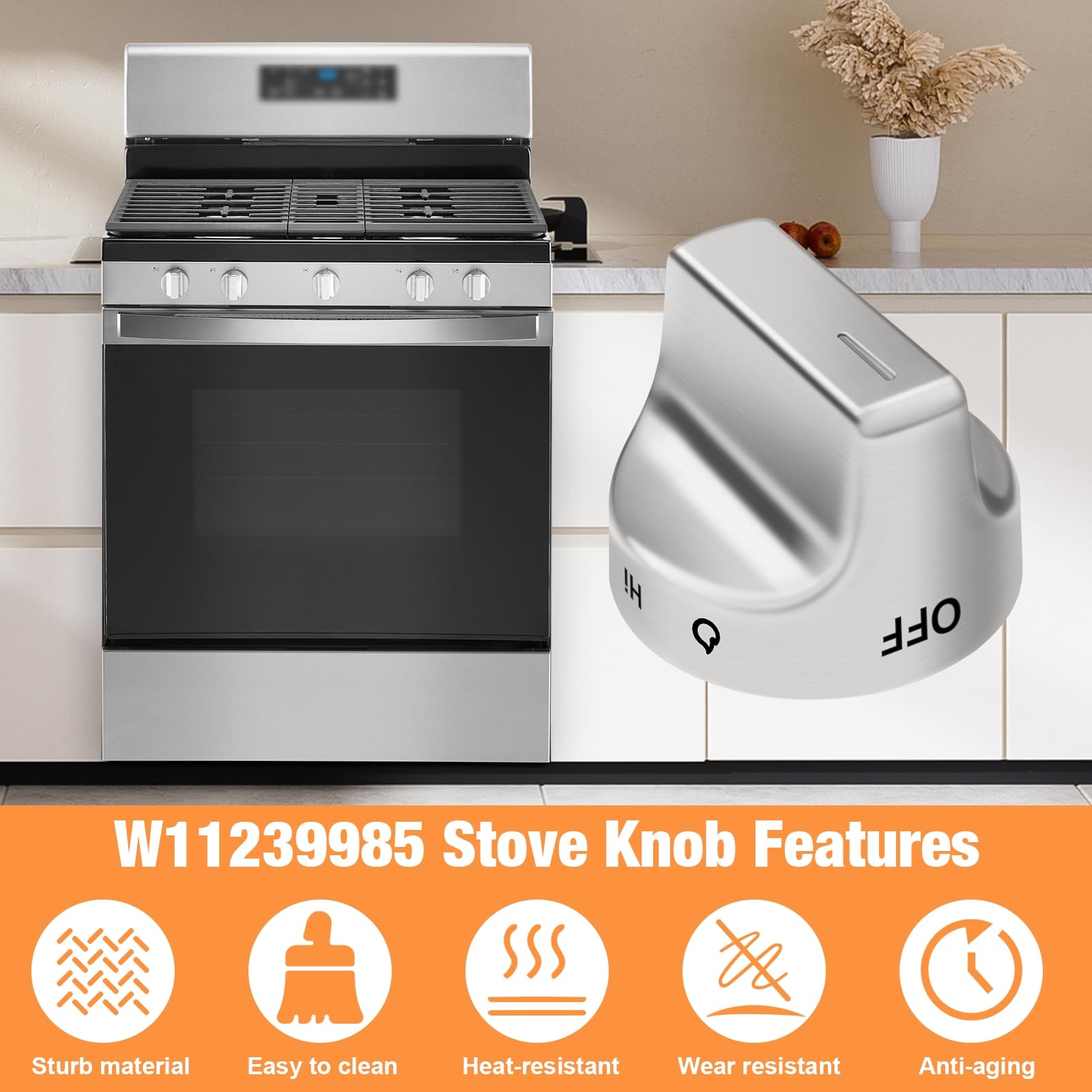 W11239985 Herdknöpfe, Ersatz für Whirlpool W10850015, Drehknopf, kompatibel mit WFG550S0HZ0 WFG550S0HV0 WFG550S0LV1 WFG525S0HV1 WFG550S0HV3 WFG525S0JJJJJ Z0 (5) )