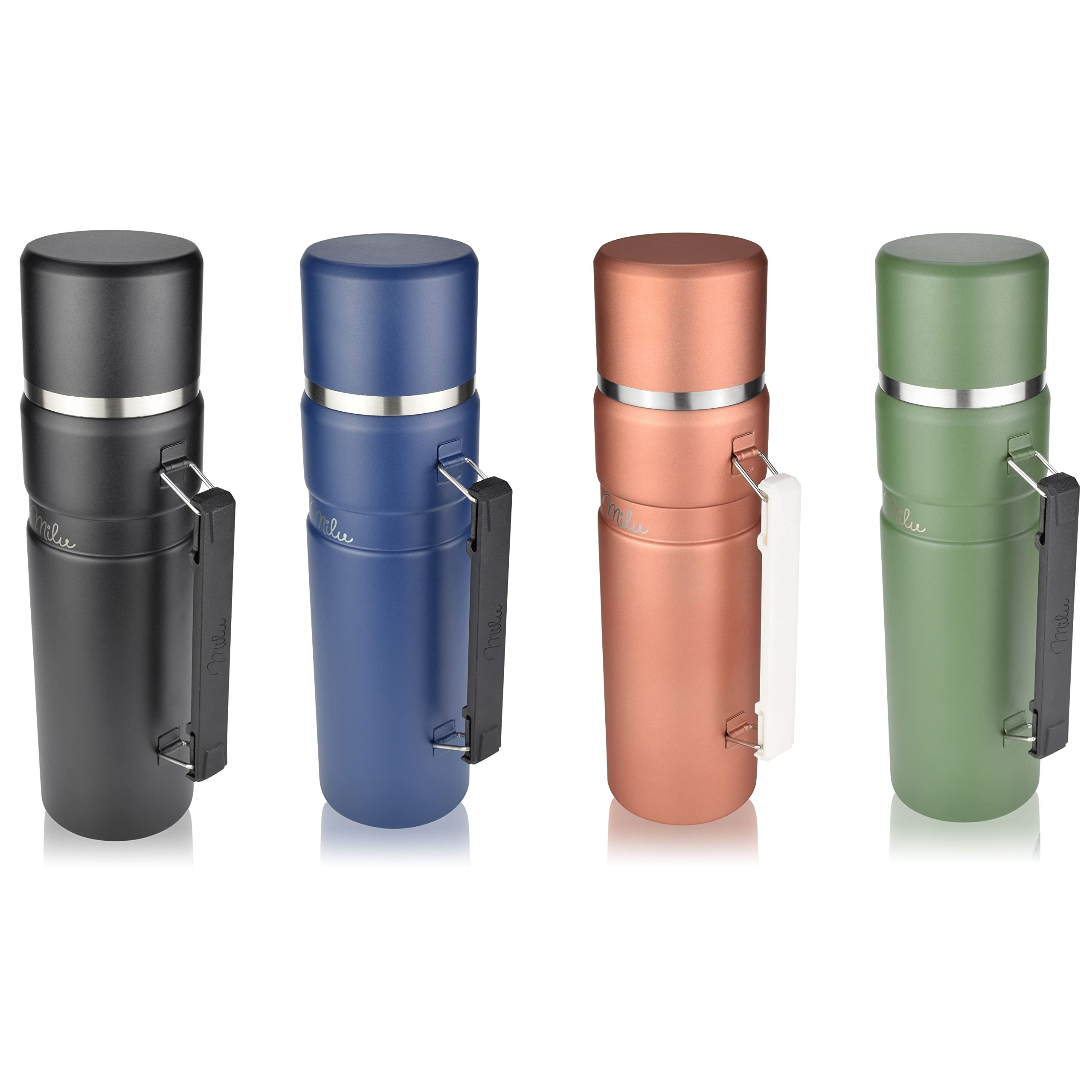 Milu Bottiglia thermos con manico TBottiglia isolata Thermos 1L - Bottiglia isolata in acciaio inox, 100% a prova di perdite, isolamento a doppia parete (Blu Navy, 1000ml)