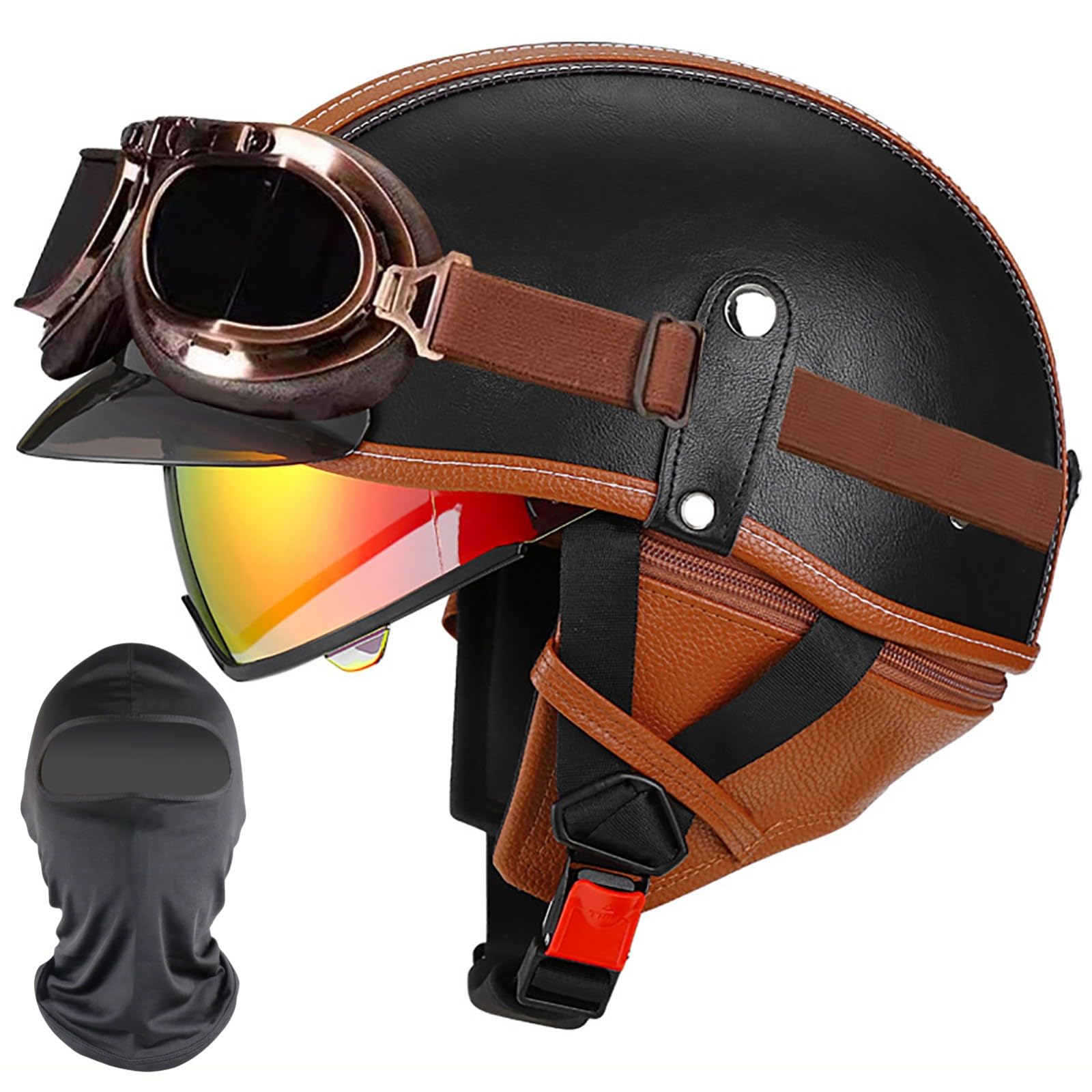 XYYYM Vintage Open Face Helmet Motorcycle Half Helmets, Motorbike Bike Cruiser Moped Scooter Jet Helmet, ECE Approved 57-64cm