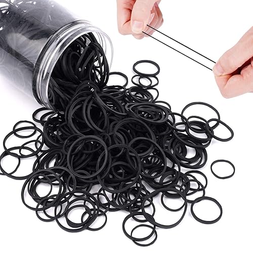 Miniatura 3 de HOYOLS Bandas de goma pequeñas de tamaño surtido para bandas elásticas negras para el cabello, trenzas, soportes para cola de caballo, tamaño mixto,