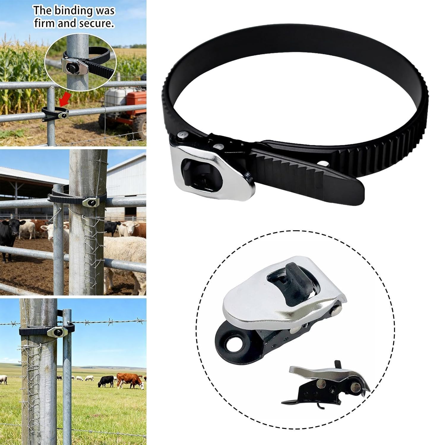 LOVIVER Ratchet Clamp with Buckle, Reusable Clamping Strap, Cable Tie, Fixing Strap for Secured Tie Down for Home Maintenance, Gardening, Pipes, 37.5cm