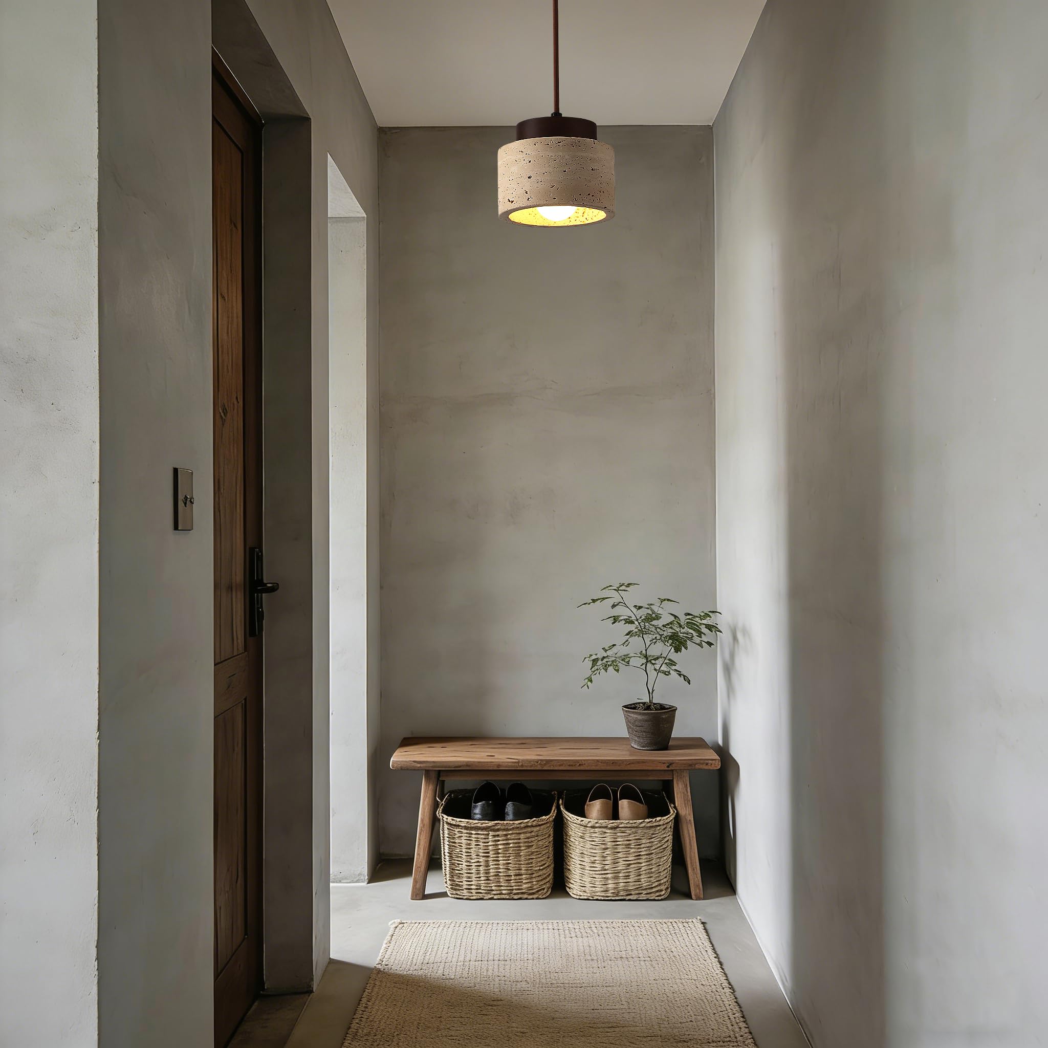 7W Lampadario Pietra Gialla Travertino Naturale Lampadari Giapponese Wabi Sabi Lampadario Decorativo Altezza Regolabile Lampada Moderno per Camera da Letto Sala da Pranzo Soggiorno Ingresso 12*10cm