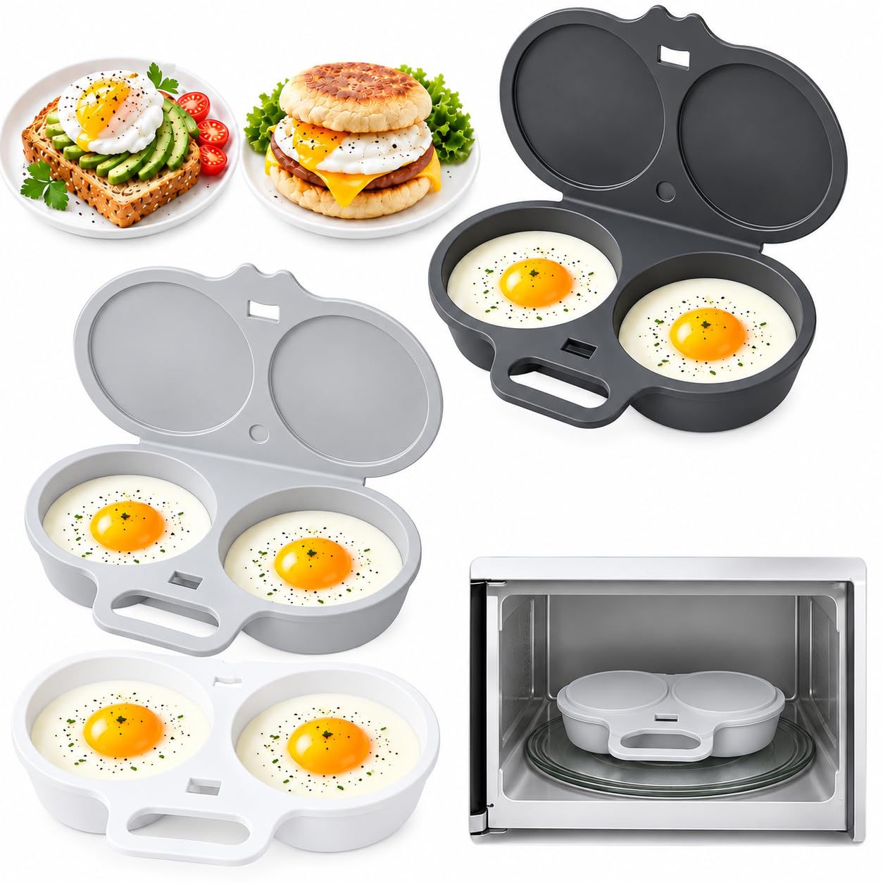 3PCS Microwave Egg Poacher,Dual Cavity Microwave Egg Cooker
