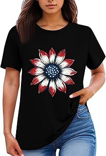 Patriotic Shirt for Women USA Flag Basic Tees 4Th of July Tshirt Graphic Shirts Casual Short Sleeve Tee Tops
