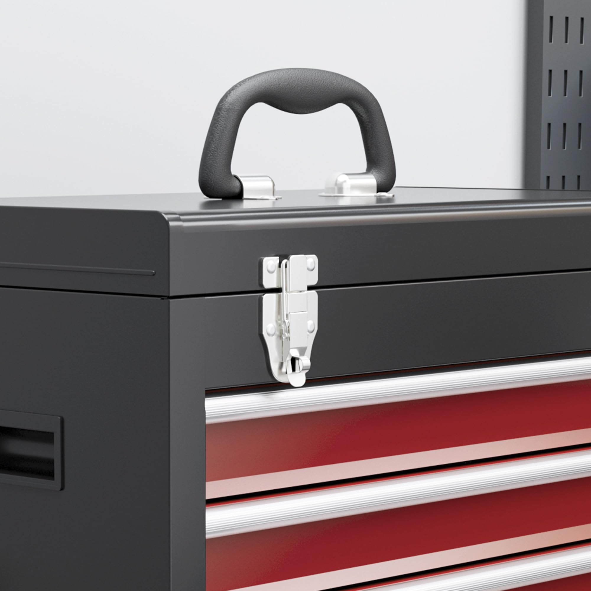 HOMCOM Carro de Herramientas con 5 Cajones y Cerraduras Carro de Taller con Ruedas Caja de Herramientas de Acero con Puerta Extraíble para Taller Garaje Negro y Rojo