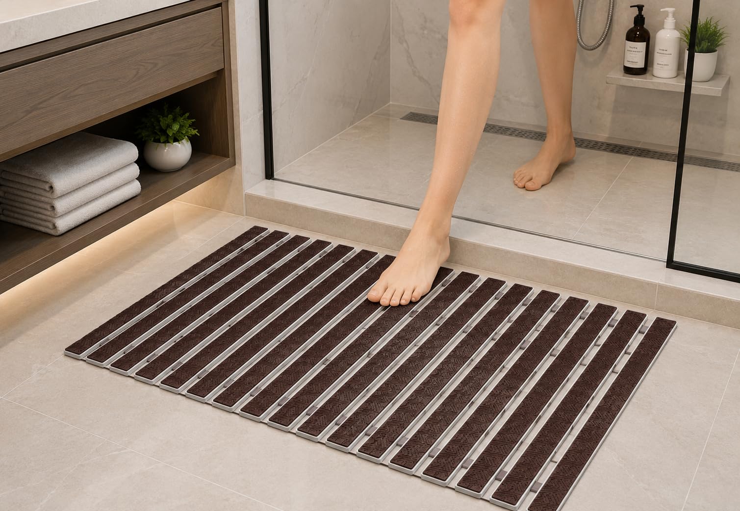 Anti Skid Mat for Bathroom Anti Slip Bathroom Mat Shower Area Anti Skid Mats with Suction Cups and Drain Holes for Bathtub Floor Mat(Brown)-image-32
