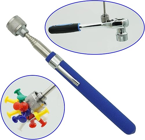 Miniatura 9 de GUTIMORE - Herramienta de recogida magnética flexible, 25 pulgadas de largo, flexible y flexible para serpiente, pastilla magnética flexible (azul)..