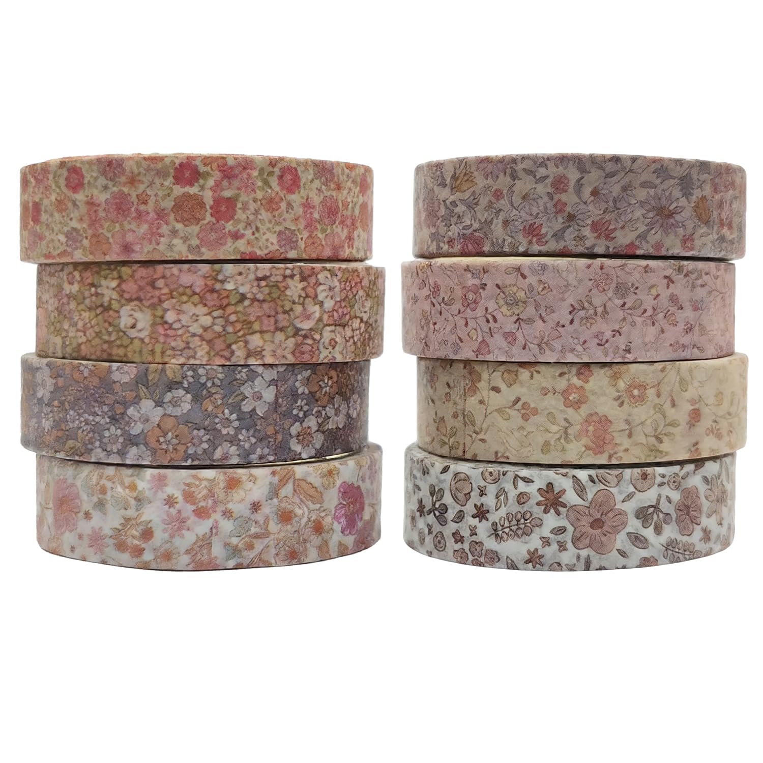 XETHI 1cm x 3m/0.4in x 118in Vintage Washi Tape 8 Rolls | Removable & No Residue Scrapbook Tape | Floral Washi Tape for Bullet Journal Planner Stickers Photo Album Gift Wrapping (Little Flowers)