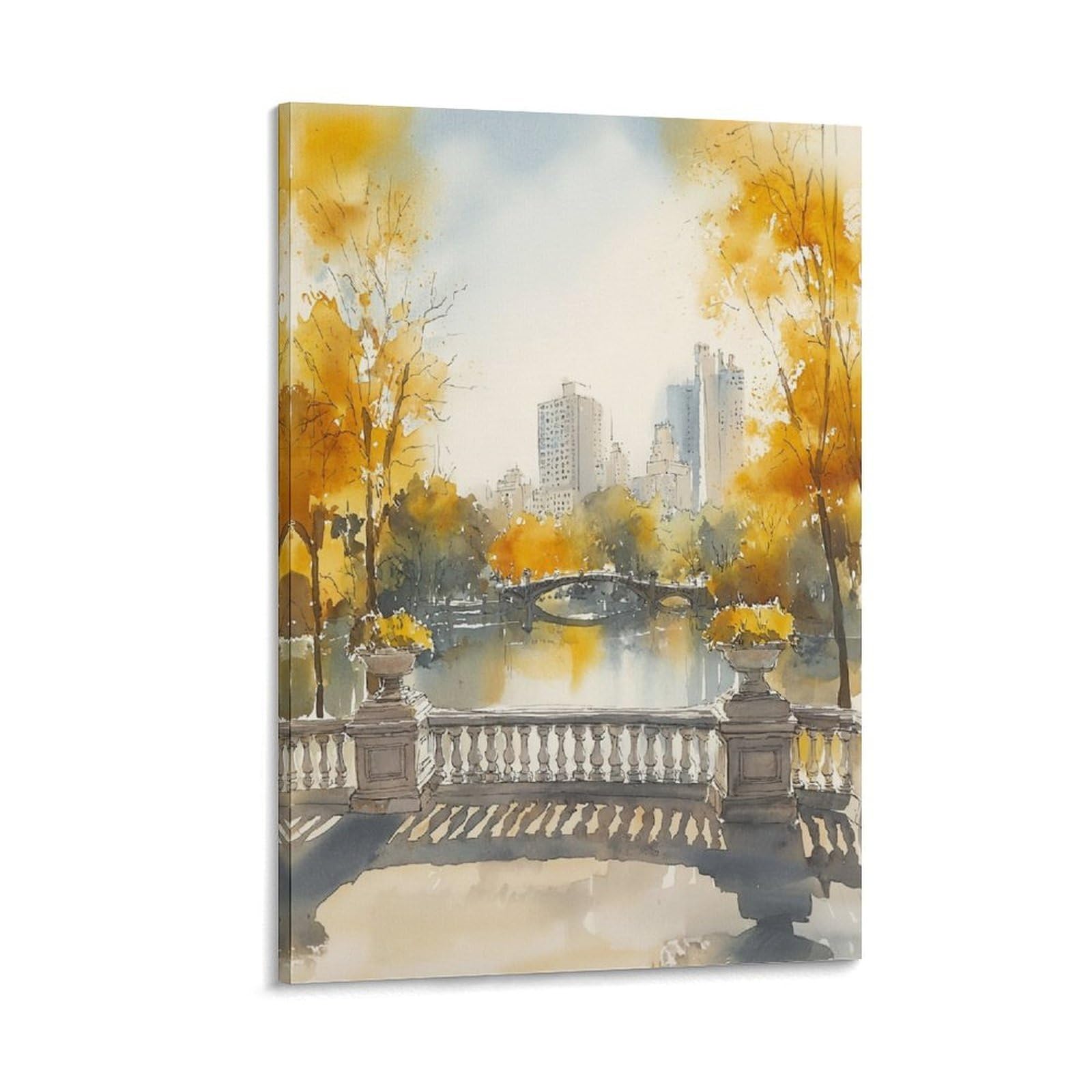 XWYMXZ Lake Eola Park Watercolor Painting Florida Travel Poster 24x36inch(60x90cm) Vintage Watercolor Canvas Art