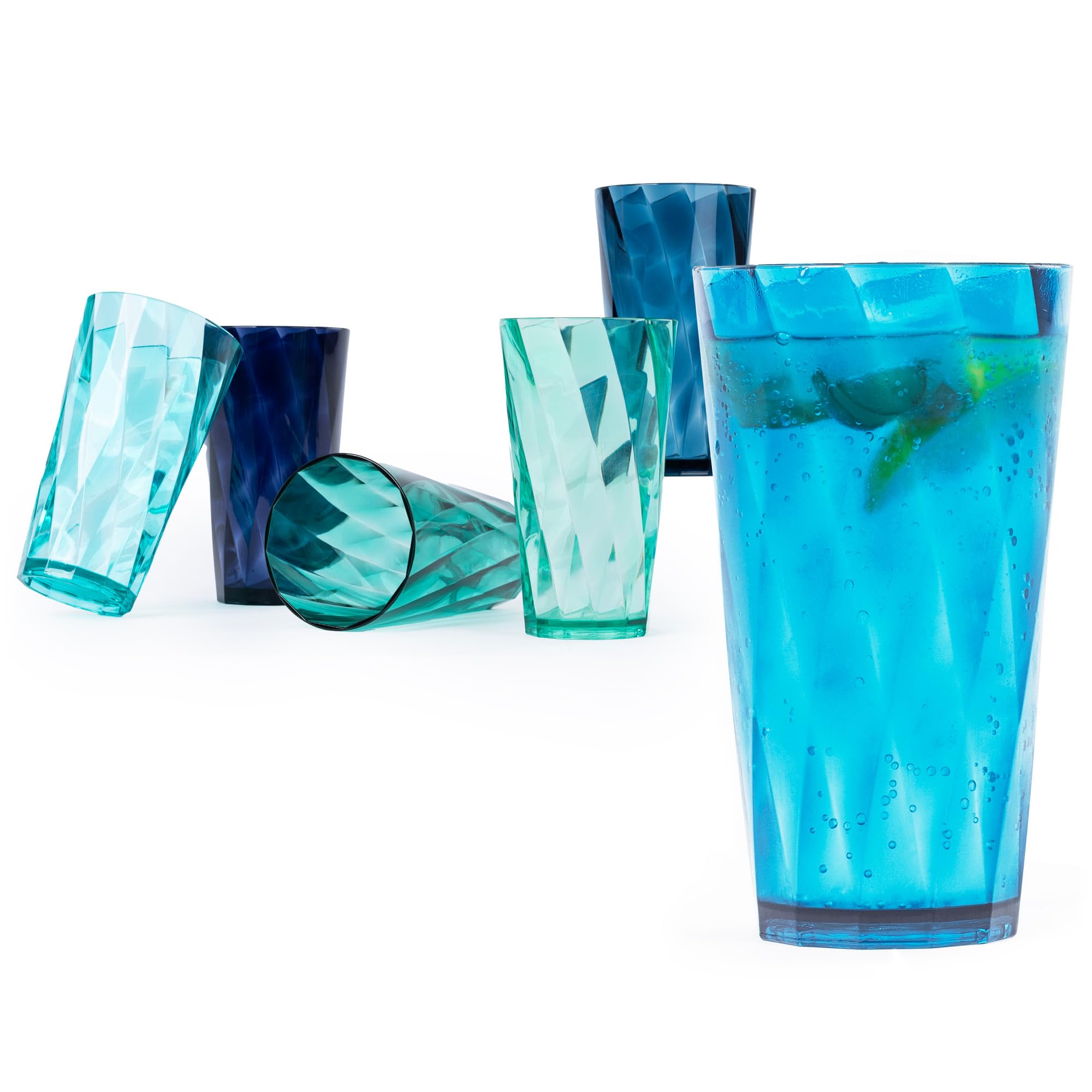 LIVIVO Acrylic Plastic Tumblers - Set of 6 Reusable Drinking Glasses in Coastal Colours, BPA-Free, Dishwasher Safe, 600ml Capacity