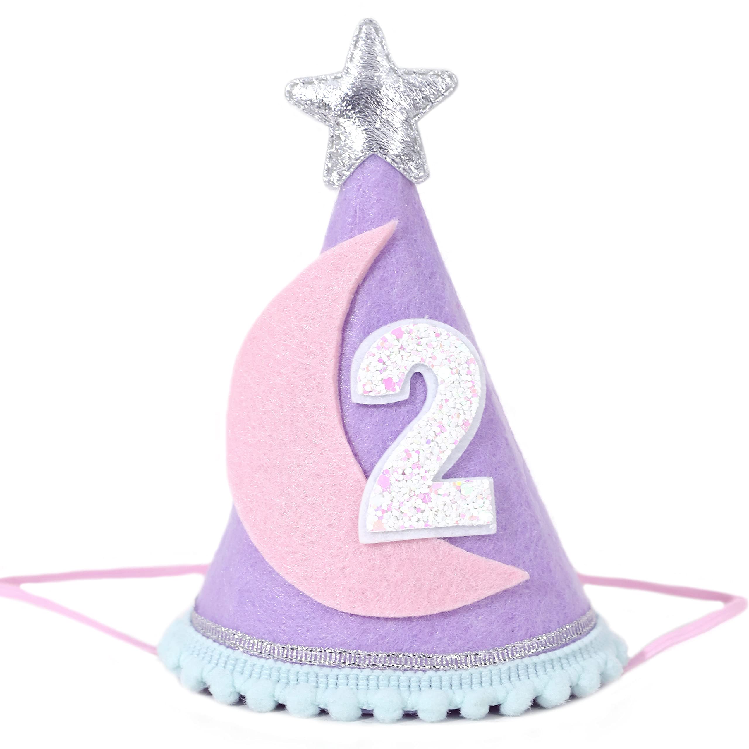 Two the Moon Space-Themed 2nd Birthday Hat and Decorations for Girls - Outer Space Party Supplies