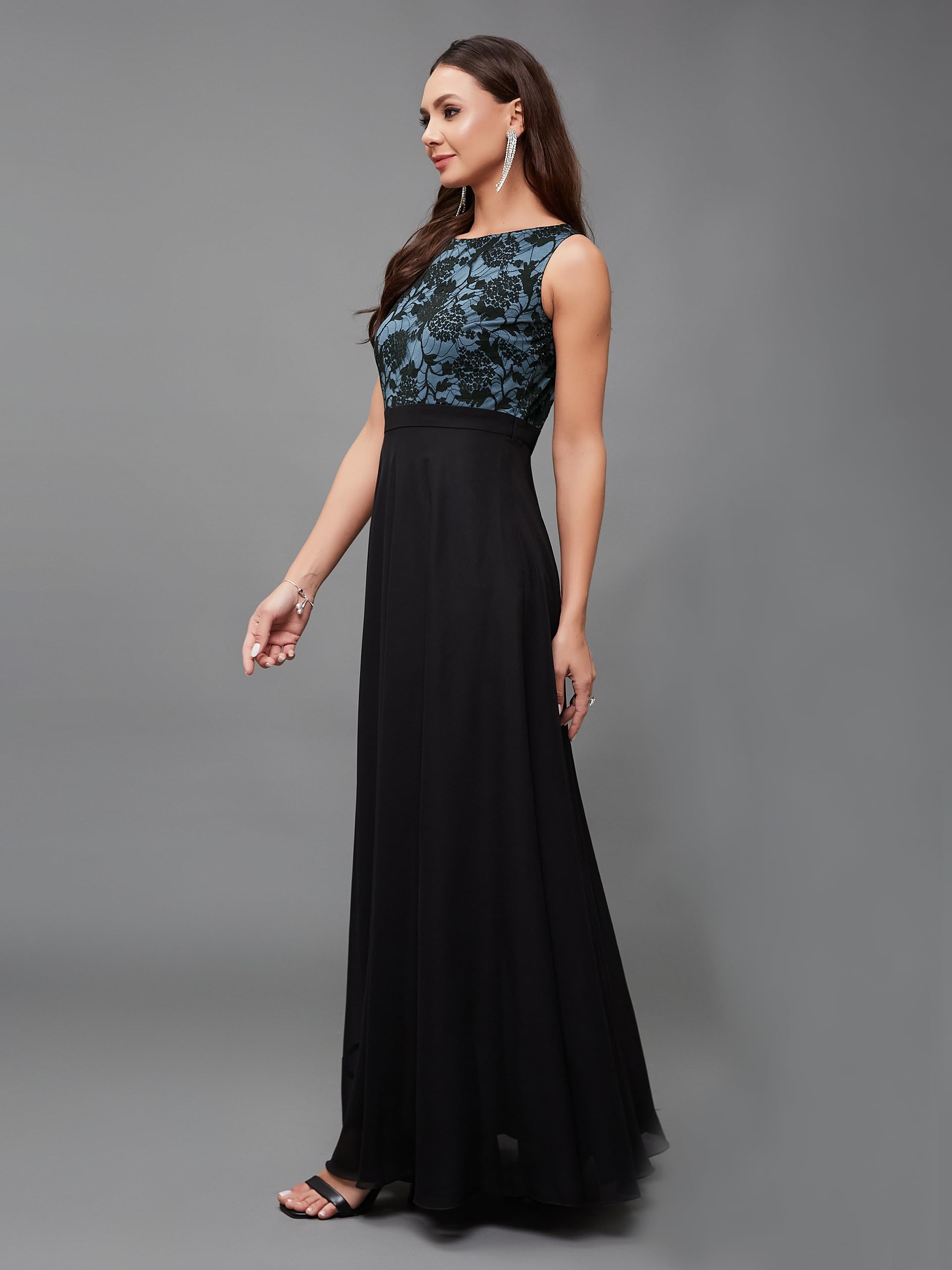 Miss Chase Women's Round Neck Sleeveless Maxi Dress (Mcss25D93-29-102-03, Blue & Black, S)