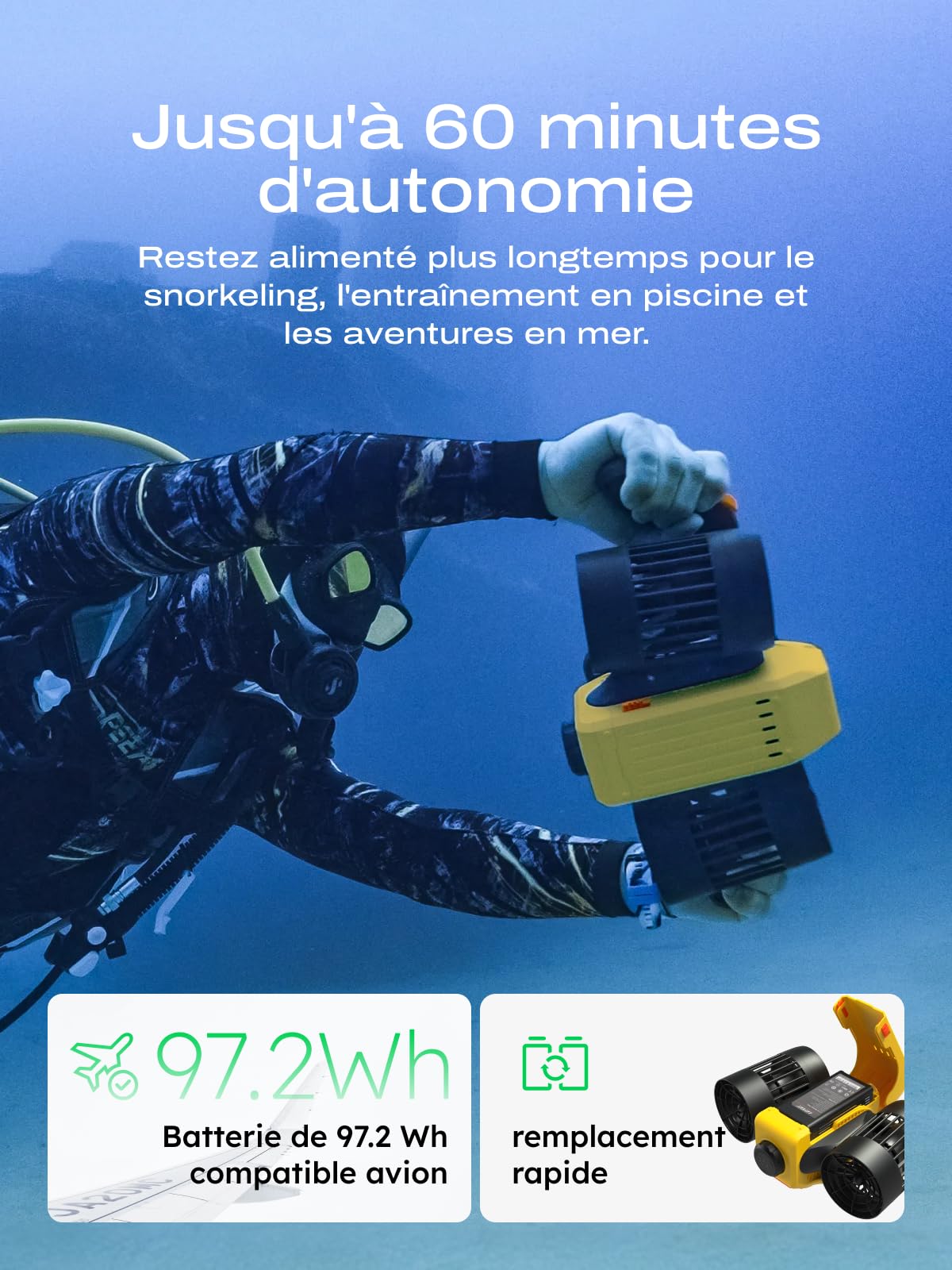 LEFEET Trottinette sous-Marine C1 Deux Moteurs IPX8 30 m étanche Batterie 60 Min Support caméra