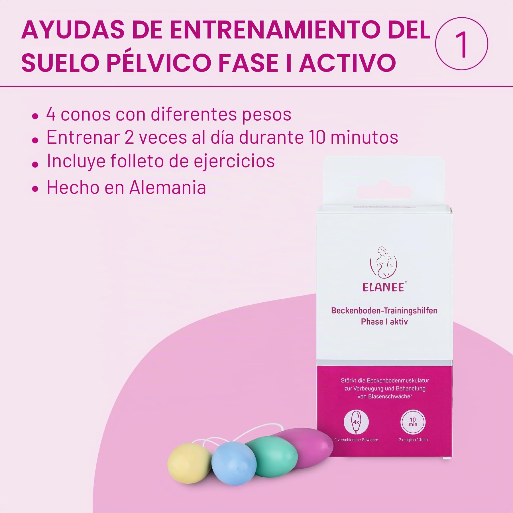ELANEE Juego de ahorro para el suelo pélvico con conos vaginales e hidrogel | Set para un suelo pélvico fuerte con 5 conos vaginales y lubricante médico. Fabricado en Alemania