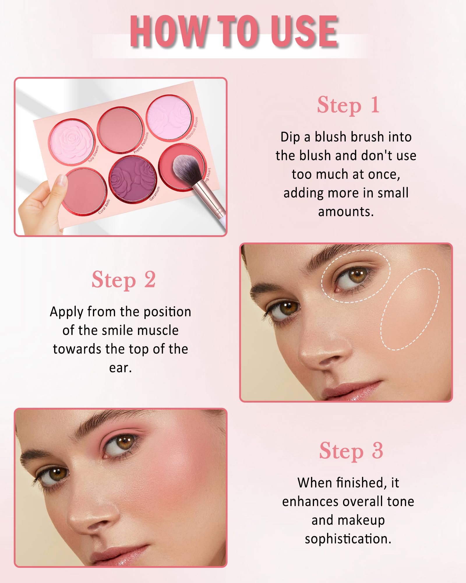 Paleta de rubor facial mate con brocha, 6 colores de alto pigmento, mineral sedoso, mezclable, polvo de contorno para mejillas, cosméticos de belleza facial de larga duración, regalo de maquillaje 5