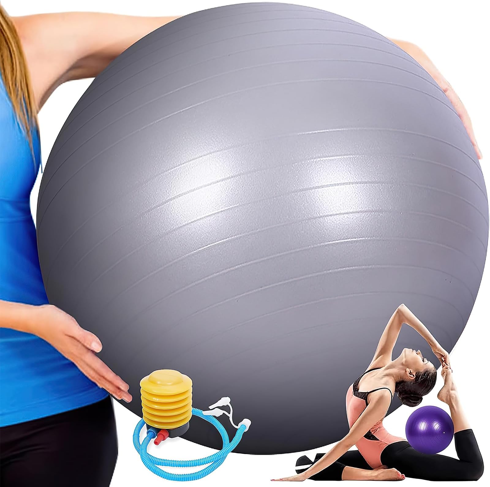 2 Pack 65 & 25cm Exercise Ball with Quick Foot Pump,Anti Burst and Slip Stability Balance Yoga Ball Chair for Pilates Yoga Birthing Pregnancy Gym Workout Training and Physical Therapy(2 Size)