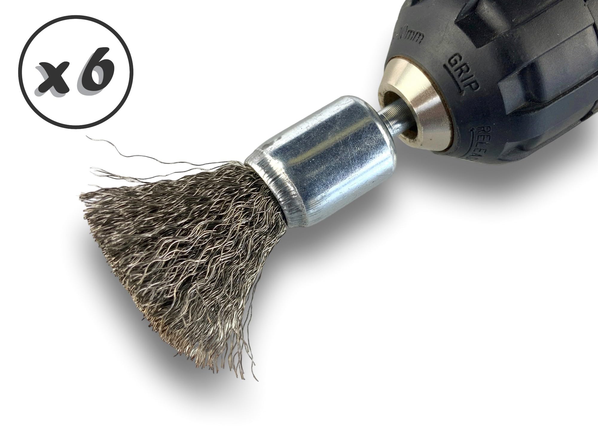 Kibros Lot 6 brosses en bout pinceau tige Ø 6 mm fil inox souple Ø 18 mm