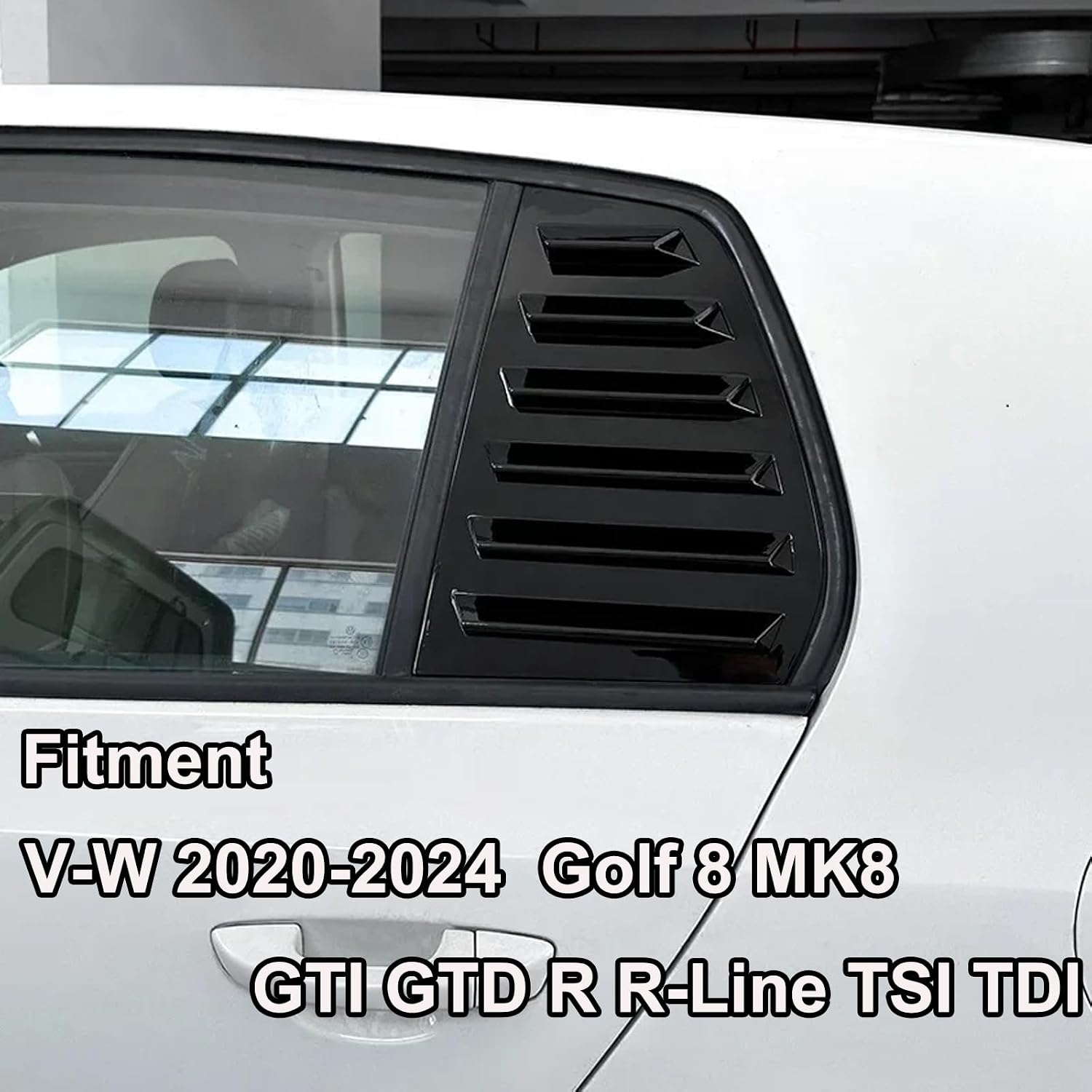 Window Louvers Compatible with Volks-wagen V-W Golf8 Golf MK8 2020+ 2021 2022 2023 2024 Accessories Car Exterior Rear Side Window Louvers Shades Air Vent Scoop Shades Cover Blinds (Bright Black 2Pcs)