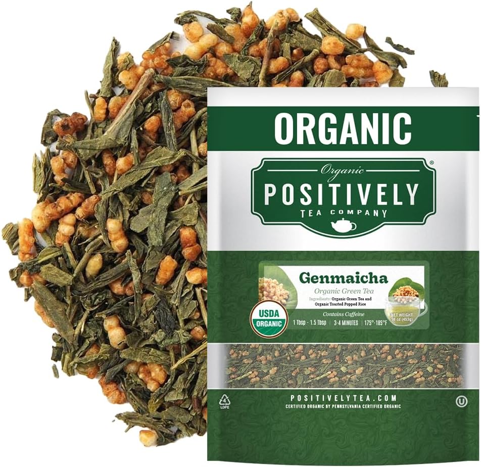 Organic Positively Tea Company, Genmaicha, Green Tea, Loose Leaf, 16 Ounce