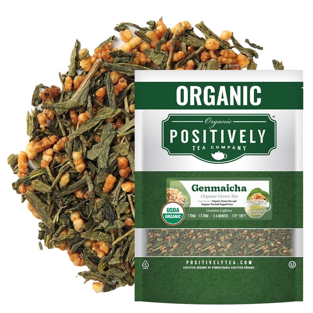 - Organic Positively Tea Company, Genmaicha, Green Tea, Loose Leaf, 16 Ounce