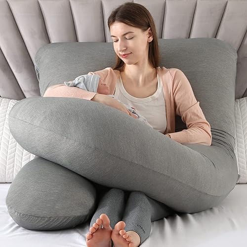 Miniatura 6 de Almohadas de embarazo con funda de enfriamiento, almohada de maternidad de cuerpo completo en forma de U para personas que duermen de lado, soporte