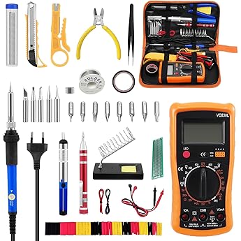 Soldering Iron Set 60 W 30-in-1 Soldering Iron Kit Electronic LCD Adjustable Temperature 200-450  C with Soldering Wire Digital Multimeter 5 Soldering Tips Soldering Iron Stand Soldering Iron